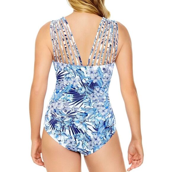 Swim‎ Solutions Royal Affair Multi Strap Mio One Piece Swimsuit Blue Women 12 - Picture 2 of 10